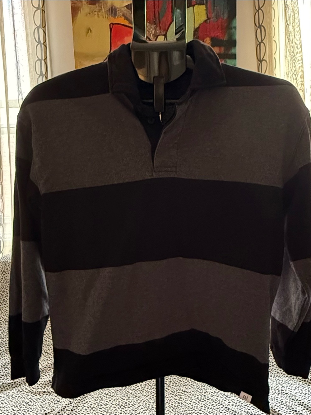 GAP Kids Striped Rugby Shirt - Black and Charcoal
